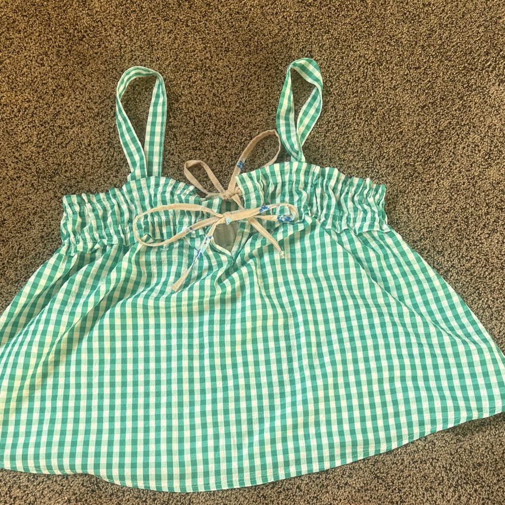 Amazon Green and White Gingham Blouse